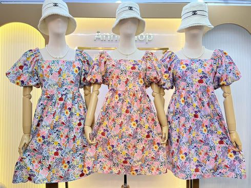 Summer Floral Puff Sleeves Dresses